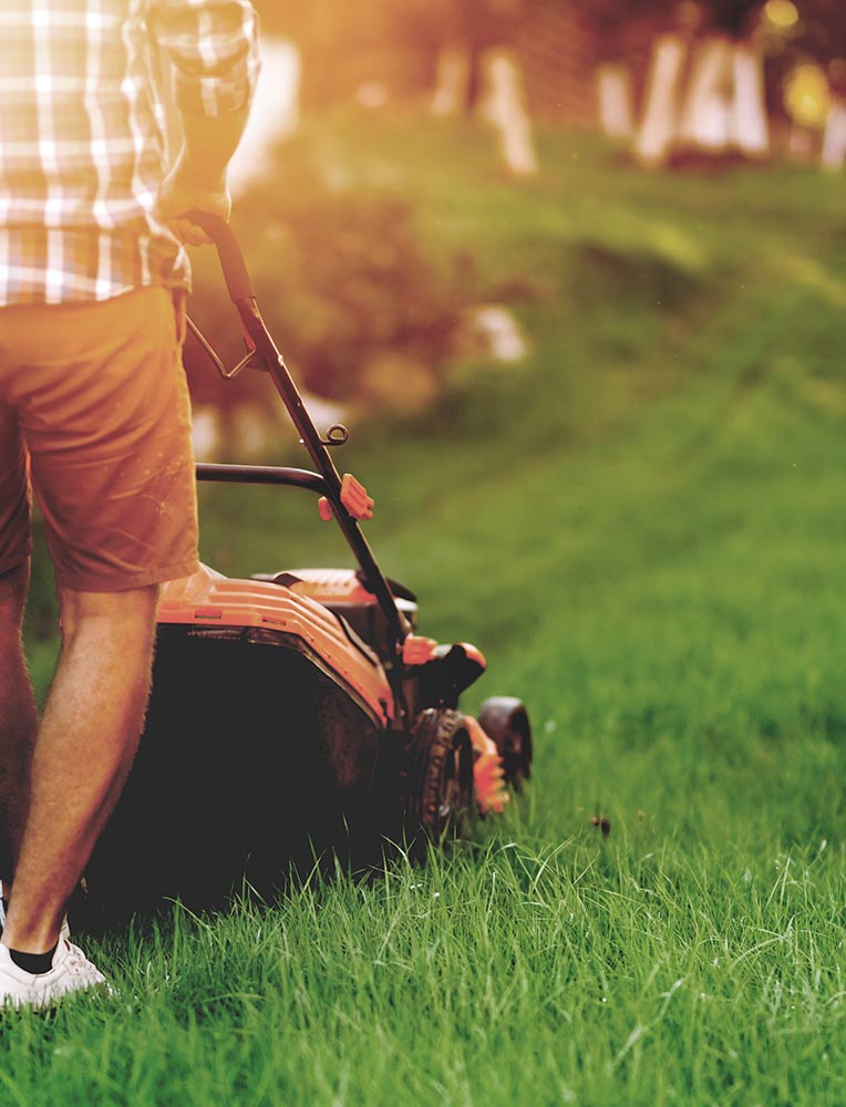 Man mowing lawn, gardening